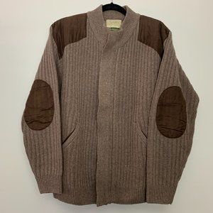 Cabela's 100% Lambswool Elbow Shoulder Patch Full Zip Cardigan
